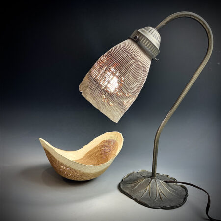 Antique lamp with Oak Shade